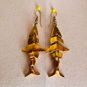 Gold Fish Skeleton Earrings